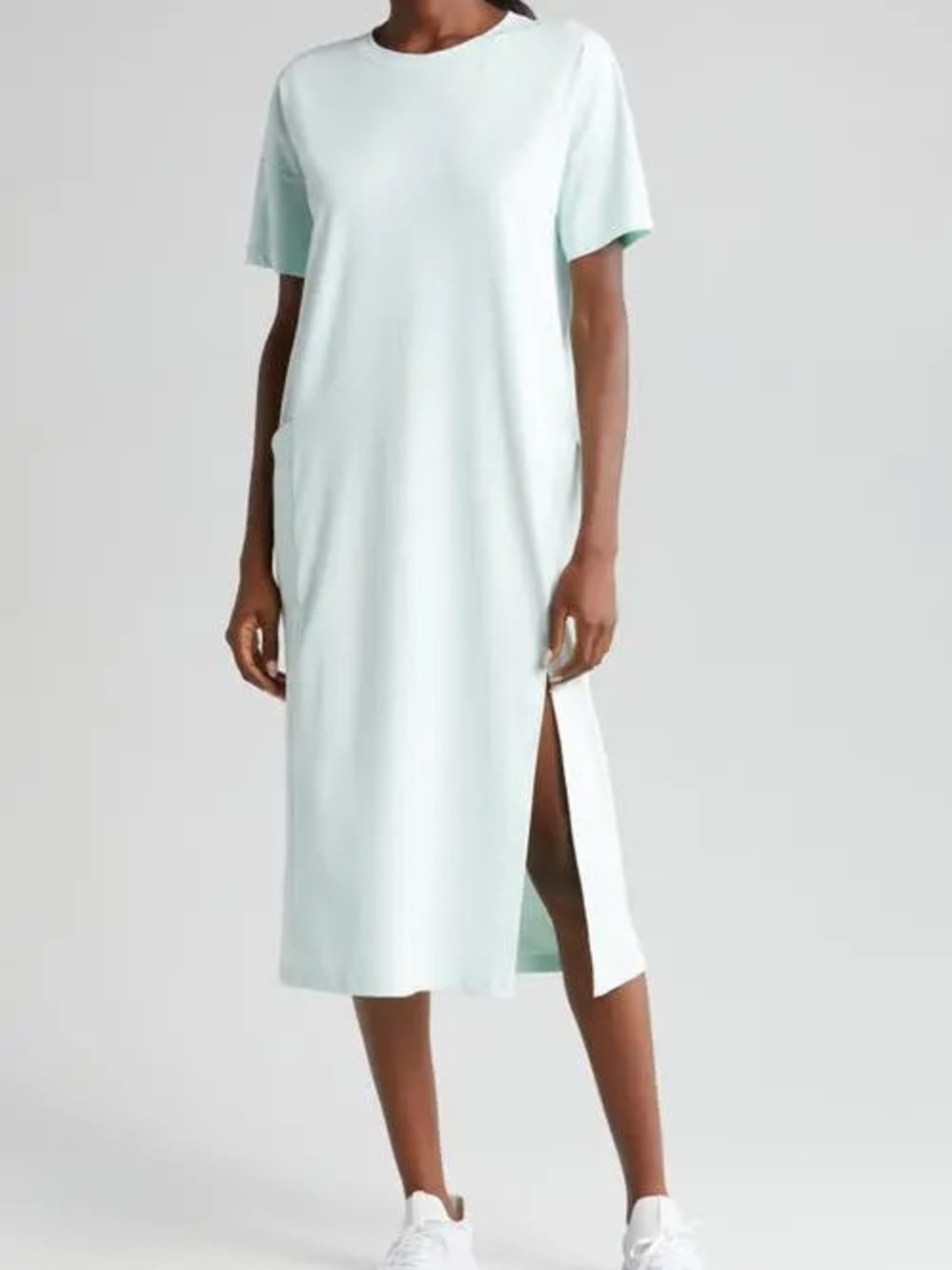Zella Departure Travel Mint Short-Sleeve Shift Maxi Dress with Side Slit Size XL